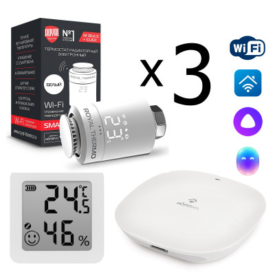 Royal Thermo կառավարման հավաքածու Wi-Fi Smart Heat 3 ռադիատորների համար HH-01 /THS30ZB, Սպիտակ