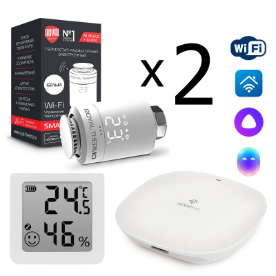 Royal Thermo կառավարման հավաքածու 2 Wi-Fi Smart Heat HH-01/THS30ZB ռադիատորի համար, սպիտակ